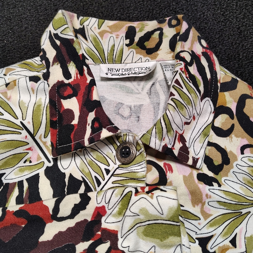 New Direction Mixed Media Animal Print Denim Blazer Jacket Women's Large